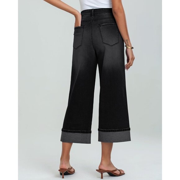 Wide Leg Jeans Women High Waisted Denim Crop Pants Casual Baggy Comfort - Picture 3 of 7